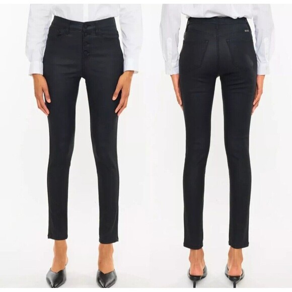 Kancan Black Faux Leather Skinny Pants High Rise Ankle Stretch Button Fly Sz 5 - Picture 4 of 12